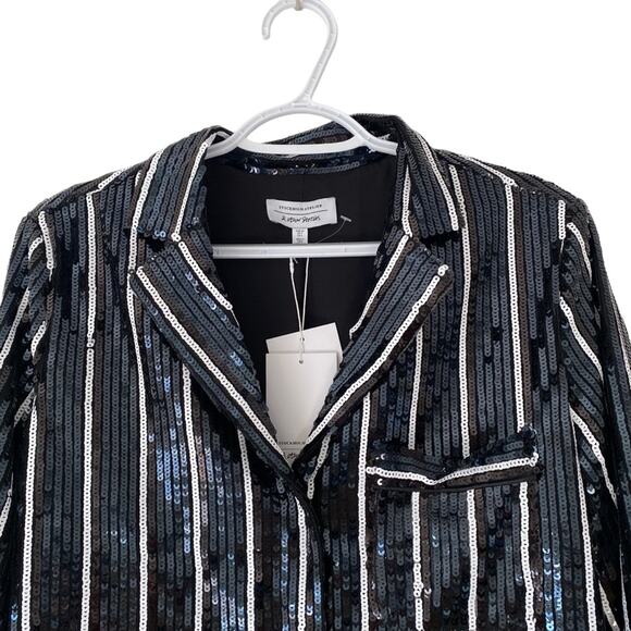 & Other Stories Striped Sequin Lounge Shirt NWTs Black White size 4 - Picture 7 of 13